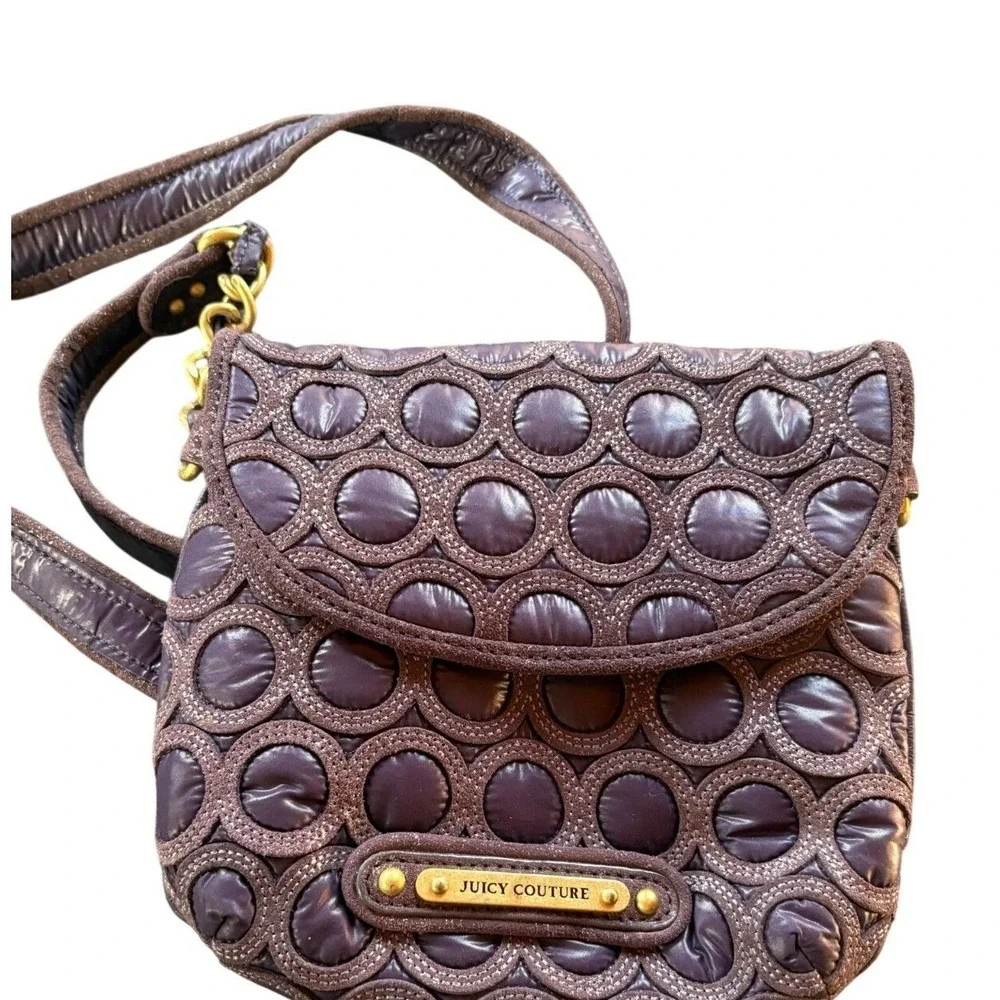 Juicy Couture Quilted Circle Pattern Crossbody Bag Boho In Brown Chain Strap
